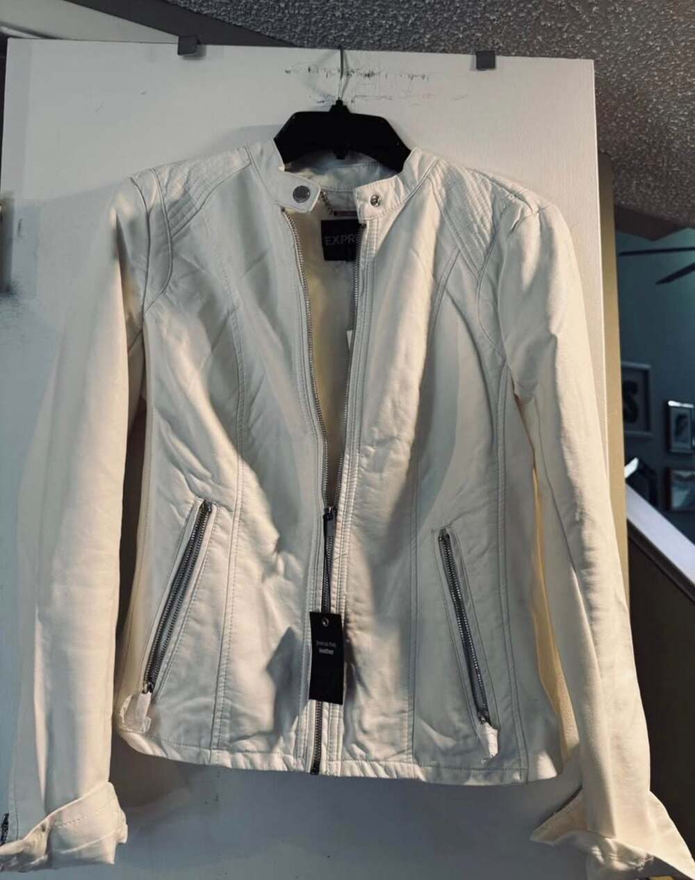 Express White Faux Leather Moto Jacket